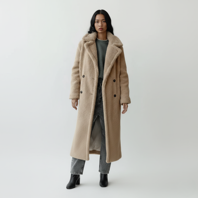 Lang teddyfrakke til kvinder | Med knaplukning