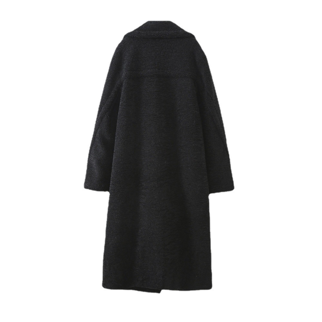 Lang teddyfrakke til kvinder | Med knaplukning