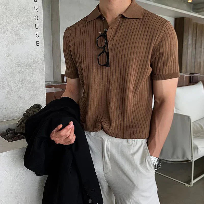 Topman | Ribbet herre polo – elegant strikket poloshirt i slim fit