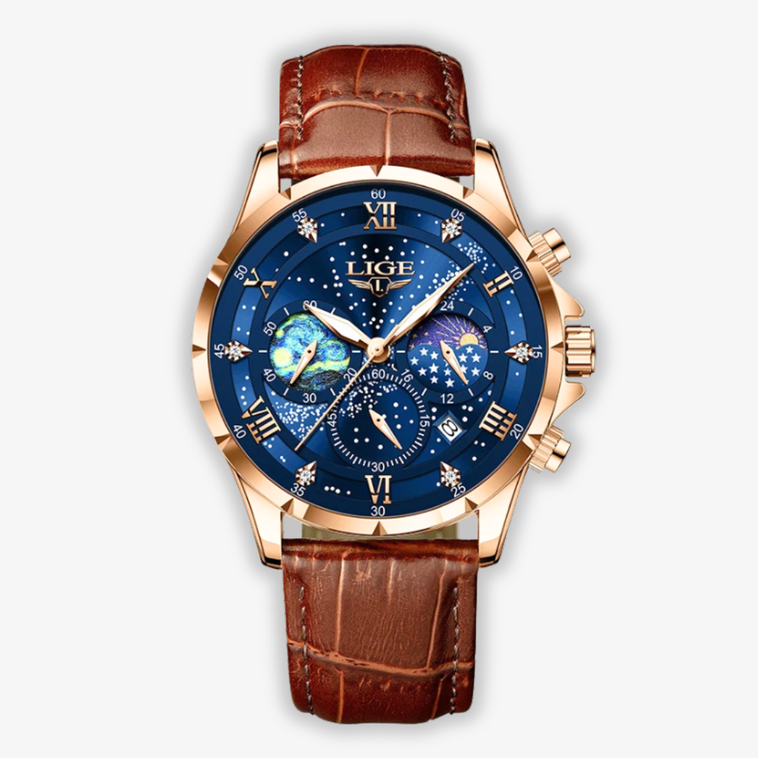 Elegant Månefase Herreur – Luksus Quartz Ur, Vandtæt Læderrem, Business & Premium Dress Watch