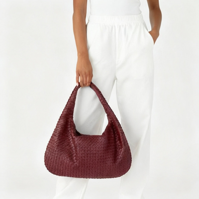 Valentina – Håndvævet Rød Tote Taske i Læder