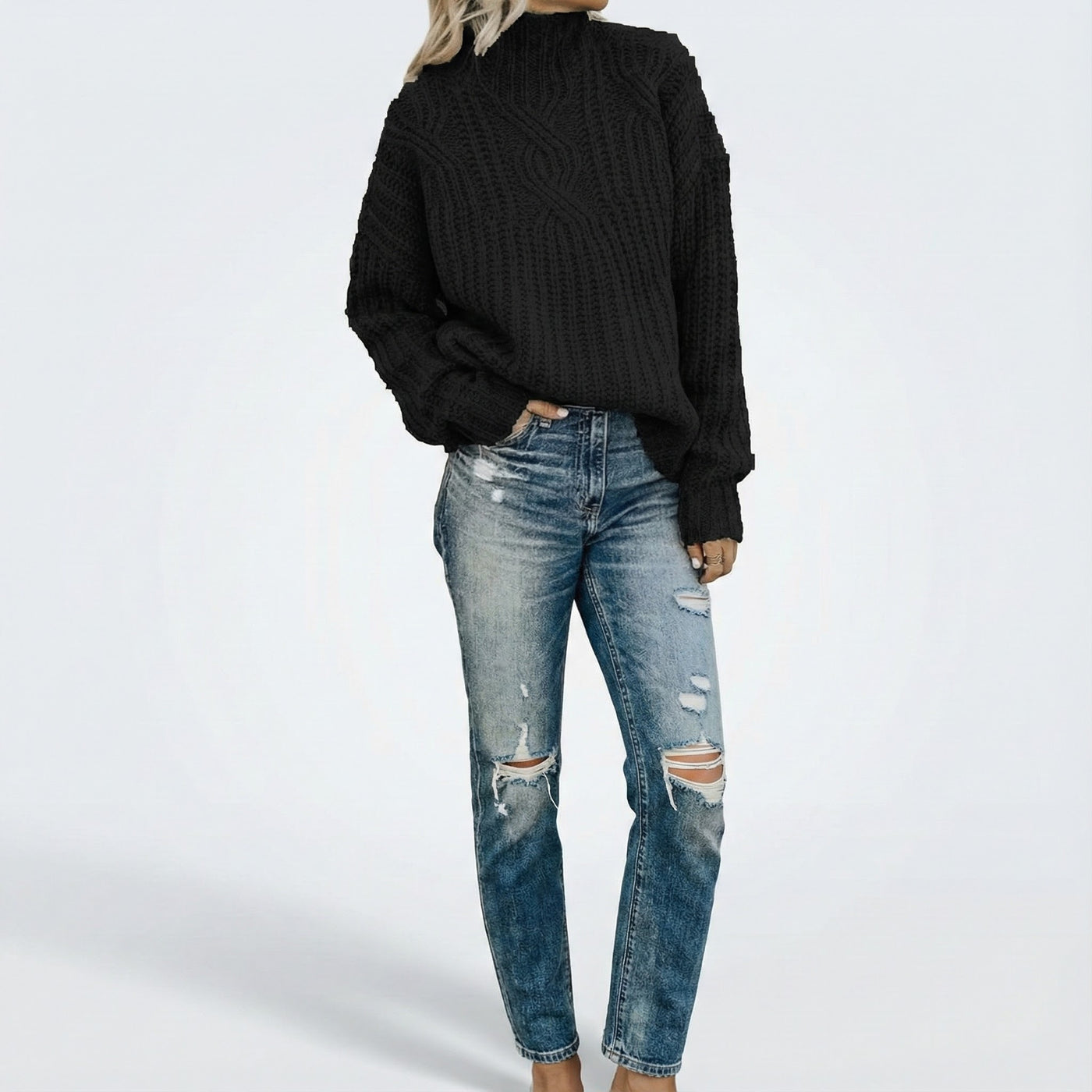 Ella - Striktrøje Sweater Med Krage