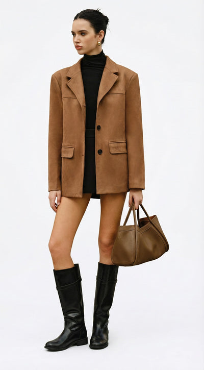 Silke | Casual Brun Suede Blazer Til Dame