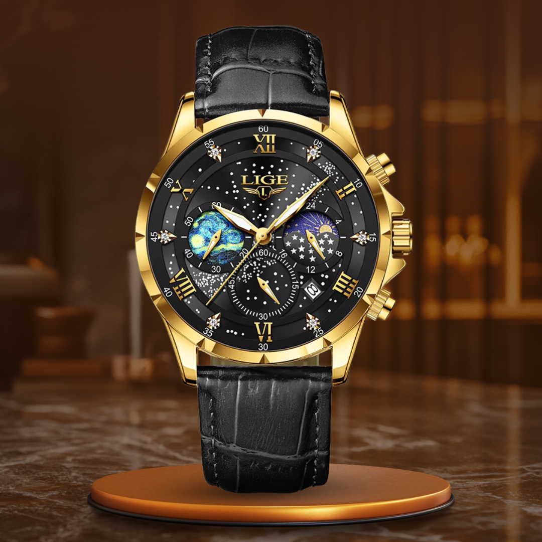 Elegant Månefase Herreur – Luksus Quartz Ur, Vandtæt Læderrem, Business & Premium Dress Watch