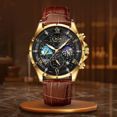 Elegant Månefase Herreur – Luksus Quartz Ur, Vandtæt Læderrem, Business & Premium Dress Watch