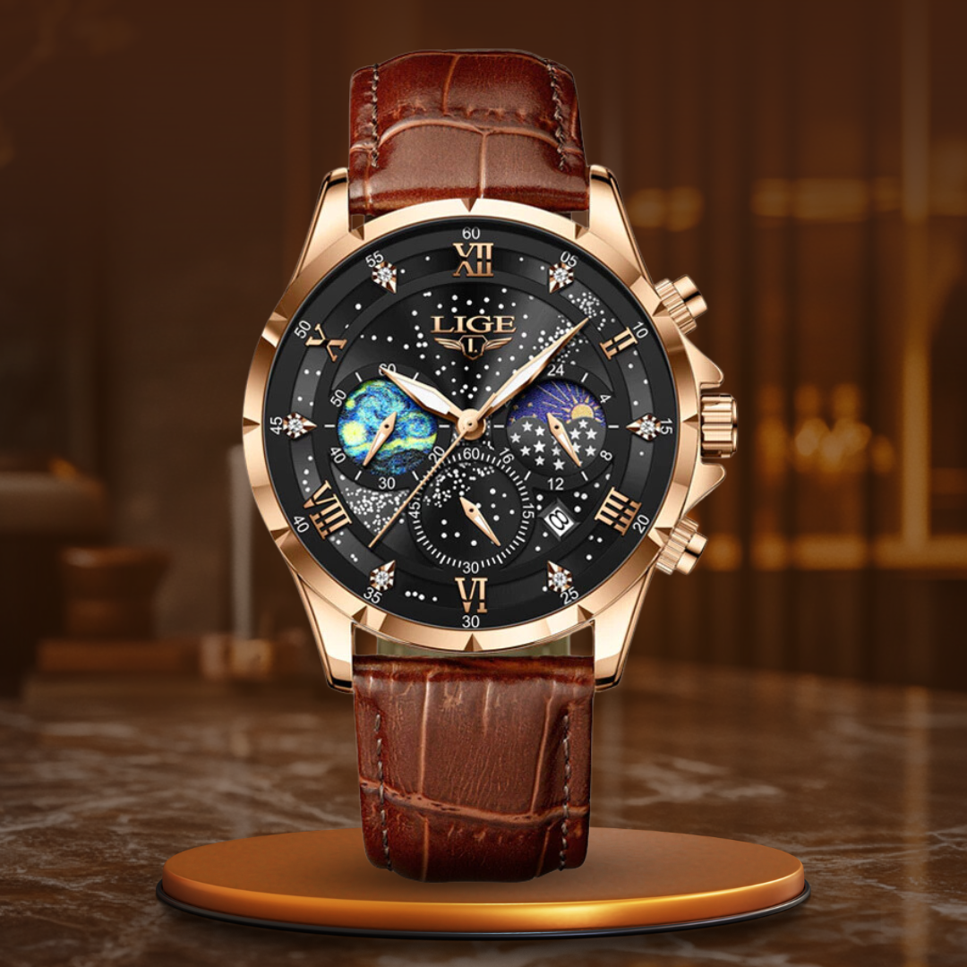 Elegant Månefase Herreur – Luksus Quartz Ur, Vandtæt Læderrem, Business & Premium Dress Watch