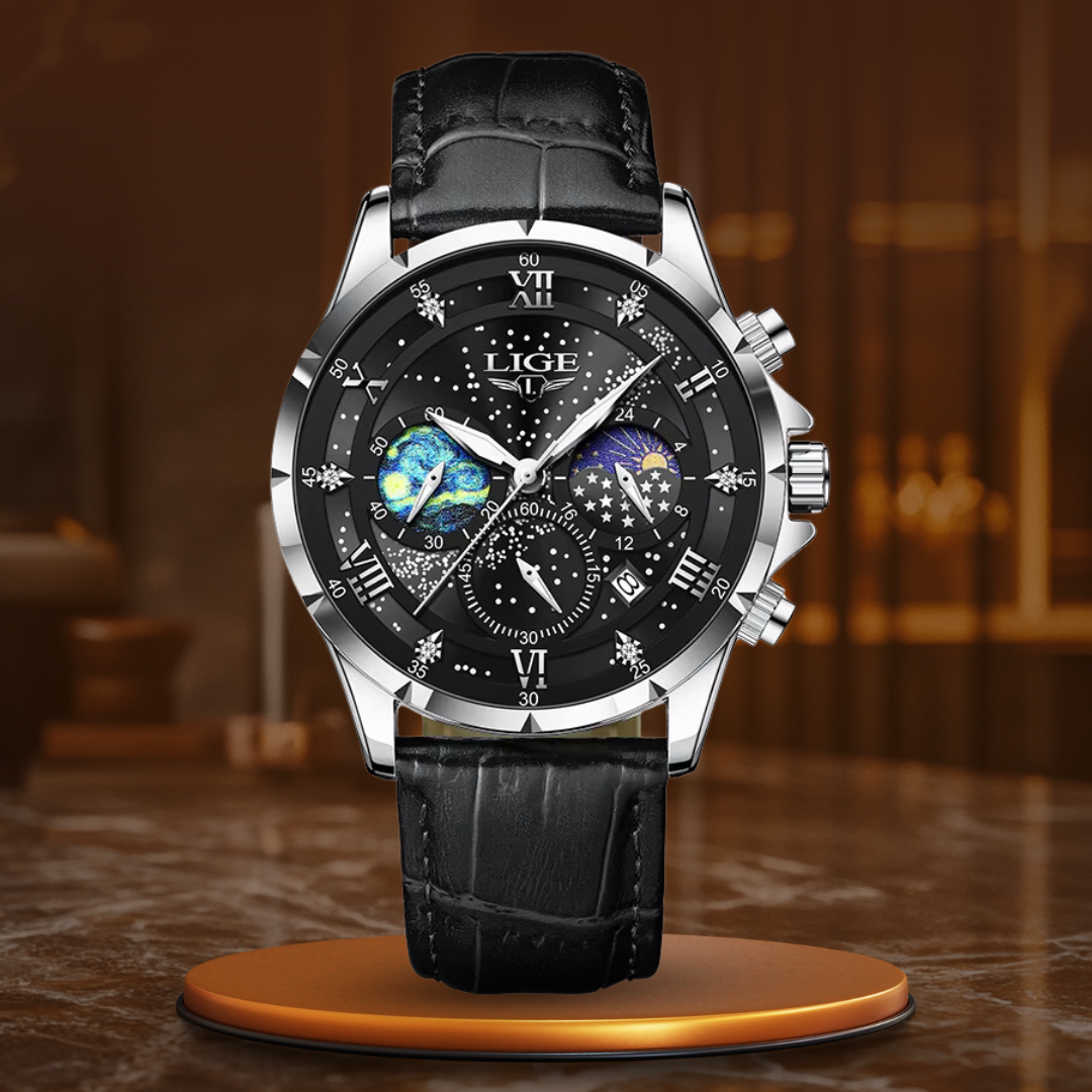Elegant Månefase Herreur – Luksus Quartz Ur, Vandtæt Læderrem, Business & Premium Dress Watch