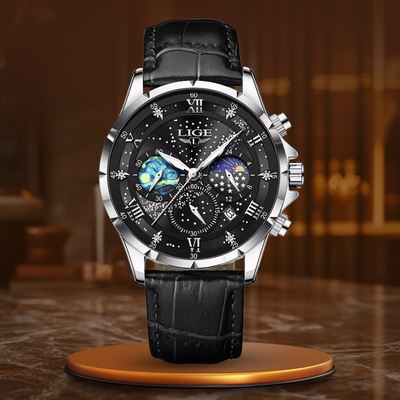 Elegant Månefase Herreur – Luksus Quartz Ur, Vandtæt Læderrem, Business & Premium Dress Watch