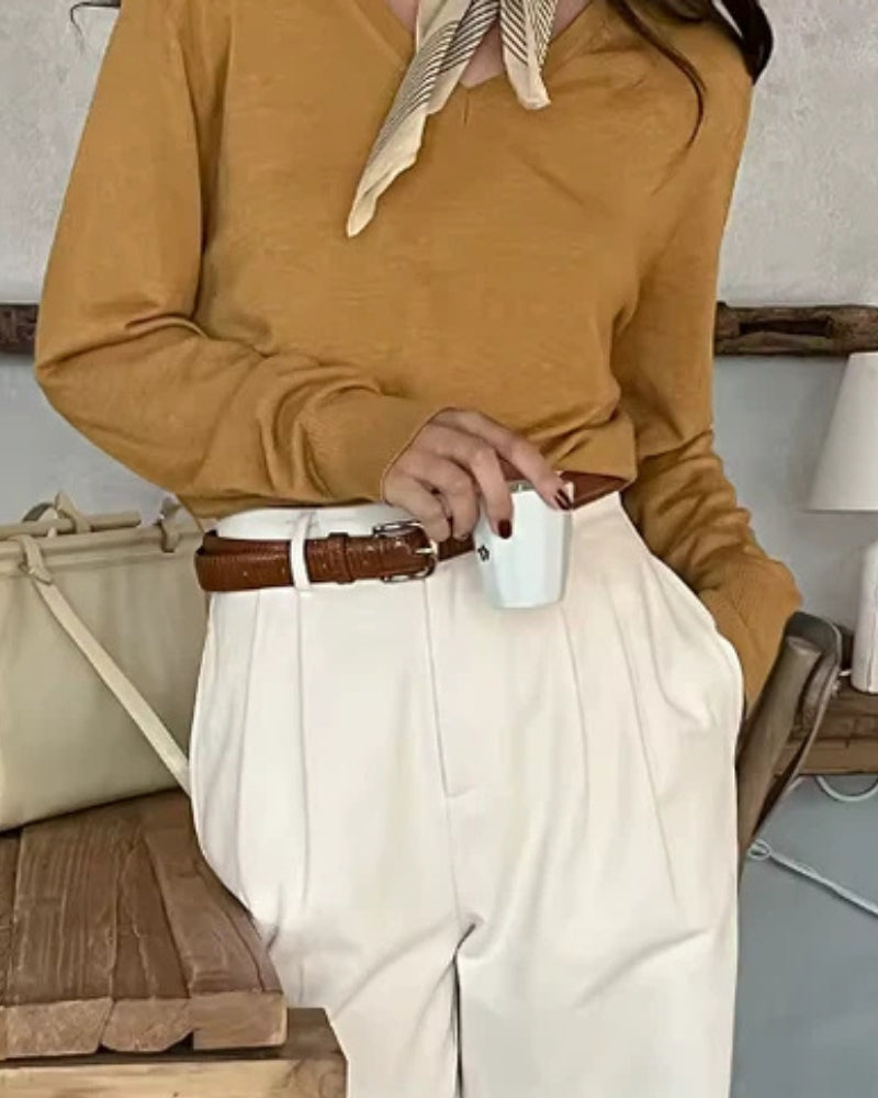 Ava | Plissé High-Waisted Baggy Pants with Belt