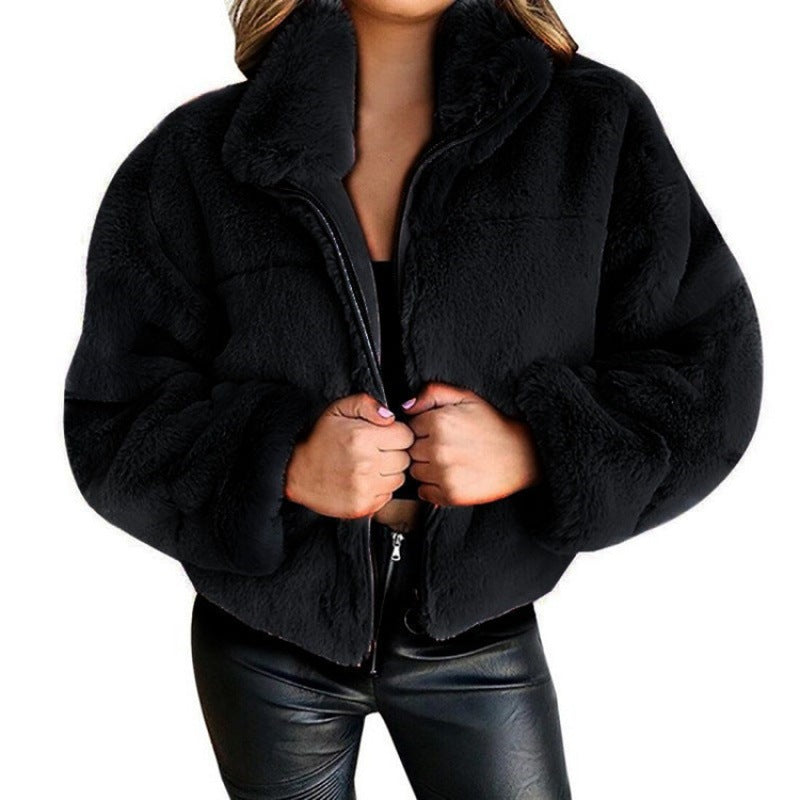 Varm Oversized Fleece Jakke til Dame med Lynlås Vinterjakke