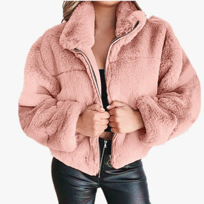 Varm Oversized Fleece Jakke til Dame med Lynlås Vinterjakke