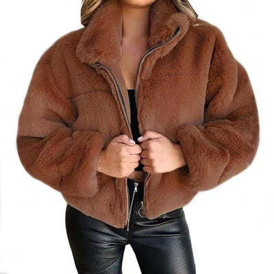 Varm Oversized Fleece Jakke til Dame med Lynlås Vinterjakke
