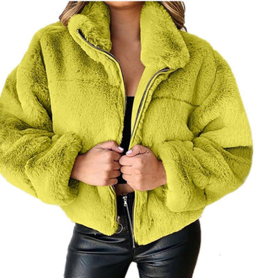 Varm Oversized Fleece Jakke til Dame med Lynlås Vinterjakke