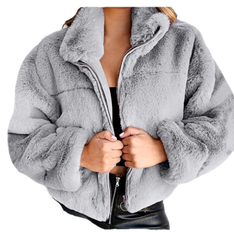 Varm Oversized Fleece Jakke til Dame med Lynlås Vinterjakke