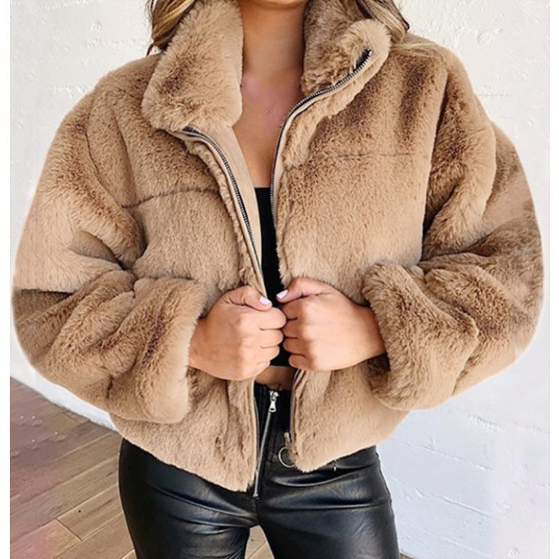 Varm Oversized Fleece Jakke til Dame med Lynlås Vinterjakke