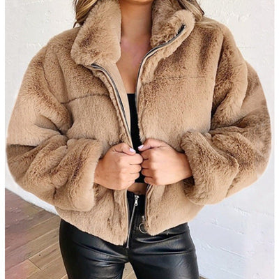 Varm Oversized Fleece Jakke til Dame med Lynlås Vinterjakke