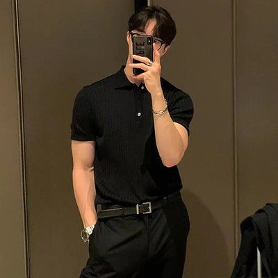 Topman | Ribbet herre polo – elegant strikket poloshirt i slim fit