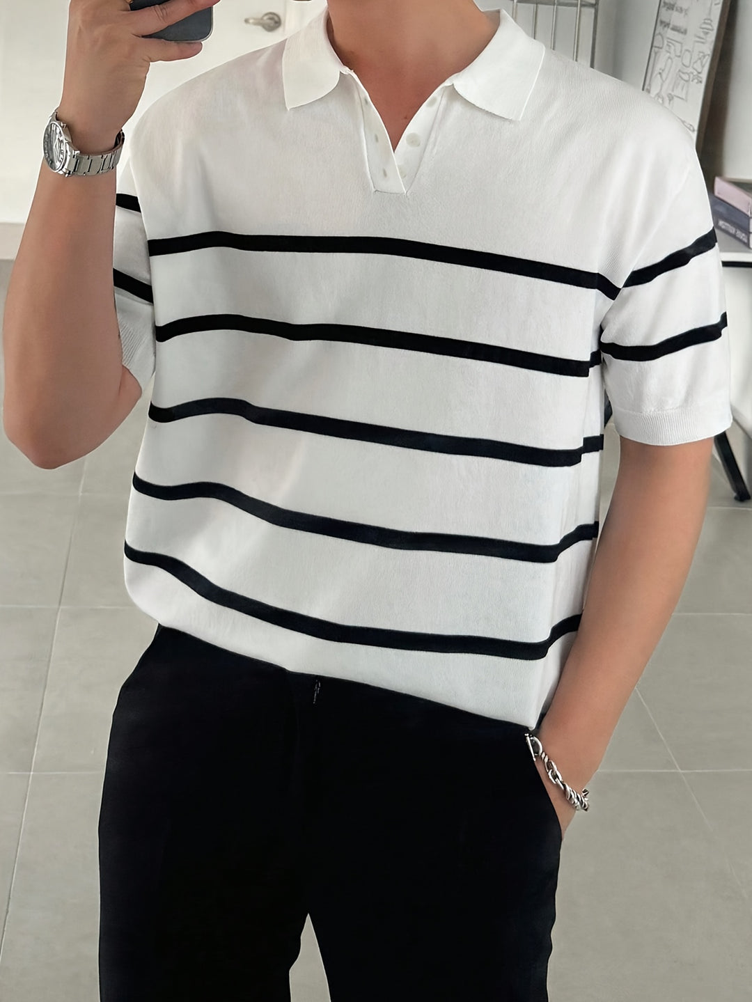 Robert | Klassisk stribet polo til mænd – kortærmet poloshirt i bomuld