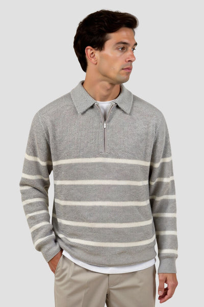 Ikon | Stribet herre sweater med lynlås – casual striktrøje