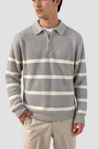 Ikon | Stribet herre sweater med lynlås – casual striktrøje