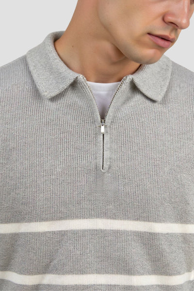 Ikon | Stribet herre sweater med lynlås – casual striktrøje