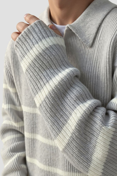 Ikon | Stribet herre sweater med lynlås – casual striktrøje