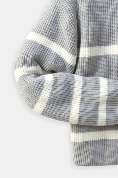 Ikon | Stribet herre sweater med lynlås – casual striktrøje