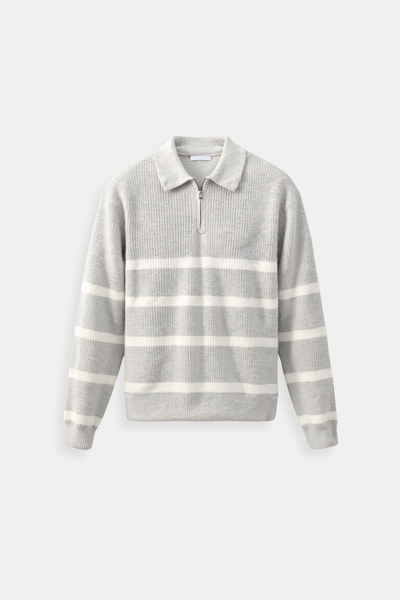 Ikon | Stribet herre sweater med lynlås – casual striktrøje